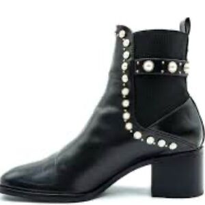 Zara Black Ankle Boots with Pearl Detailing